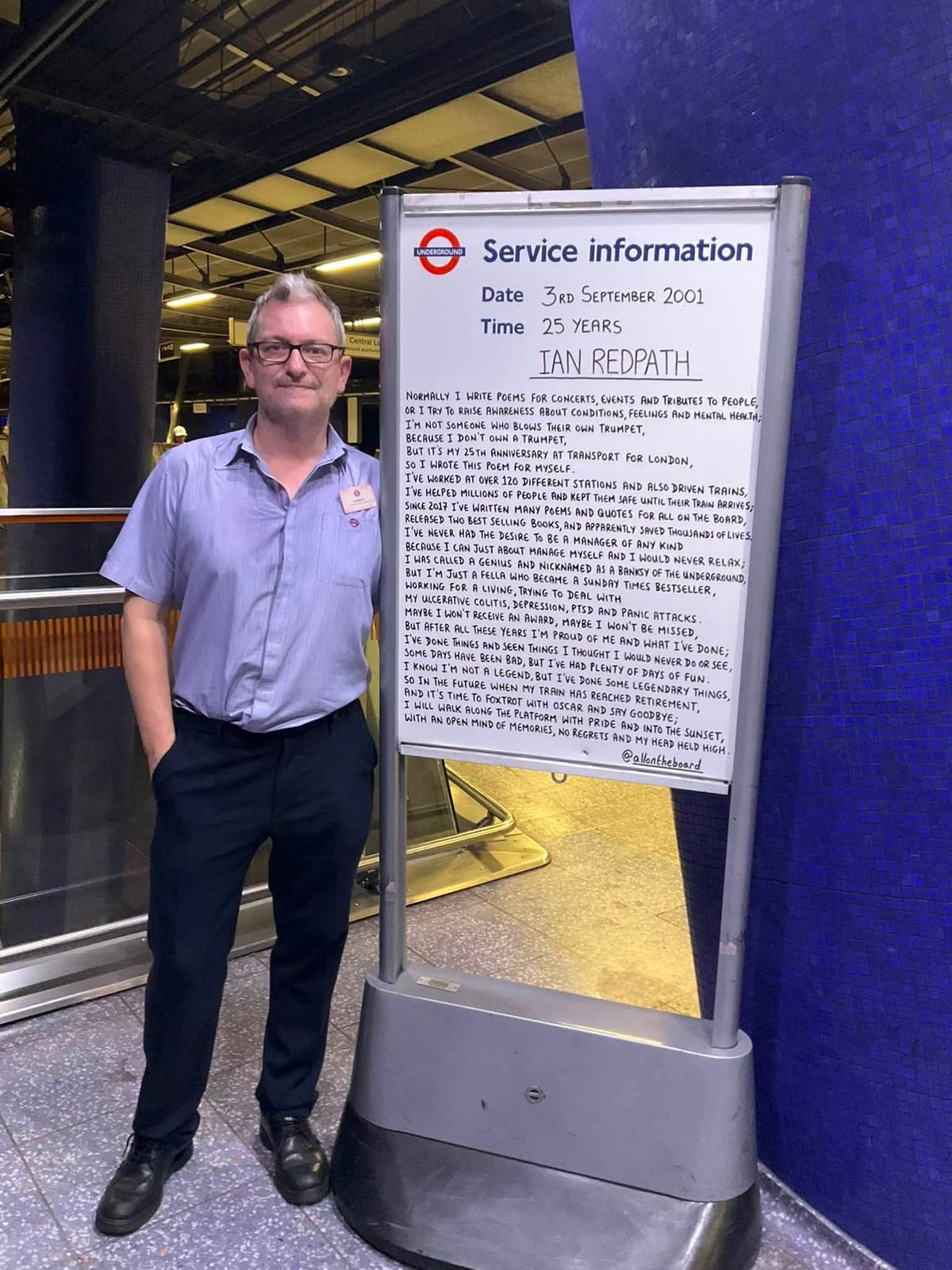 All On The Board poet celebrates 25 years on the London Underground with heartfelt poem to himself