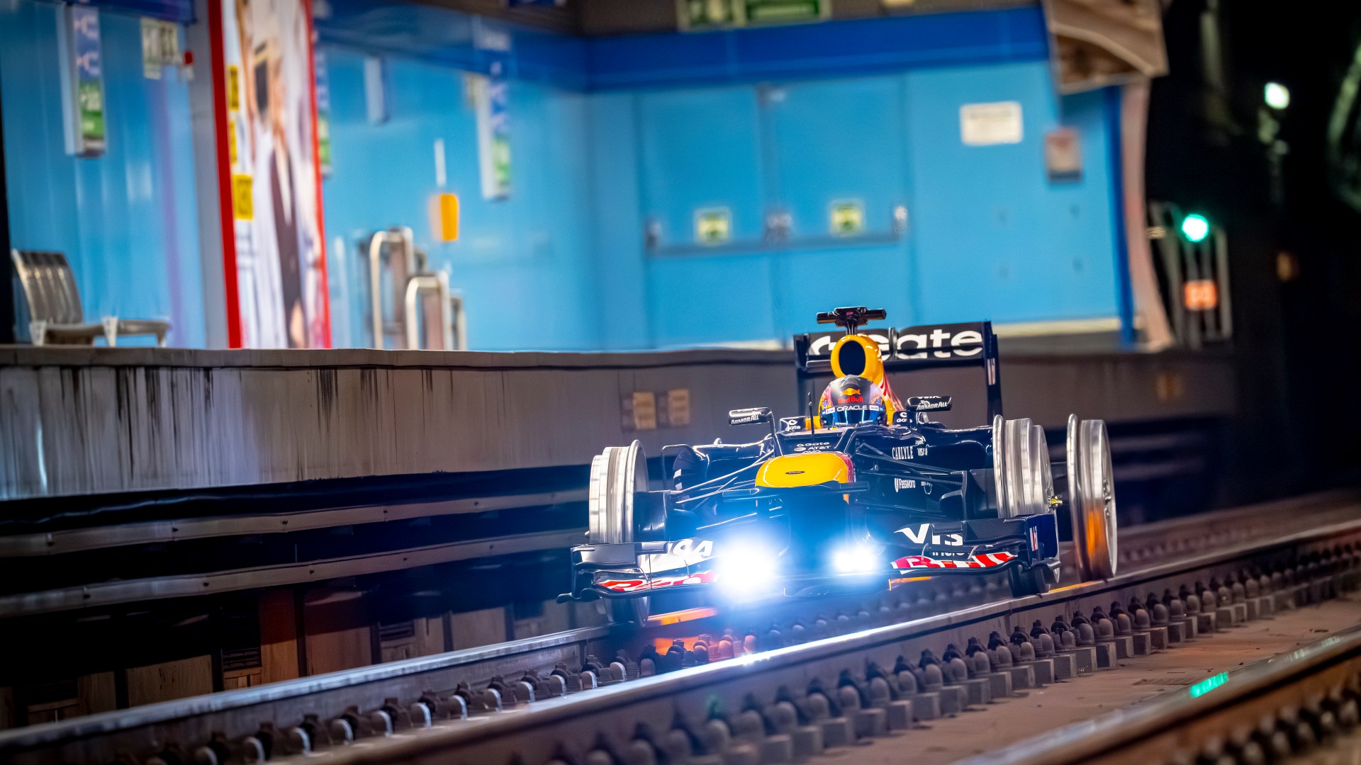 Amazing moment Red Bull F1 car drives on TRAIN TRACK as it receives spectacular transformation ahead of Spain GP