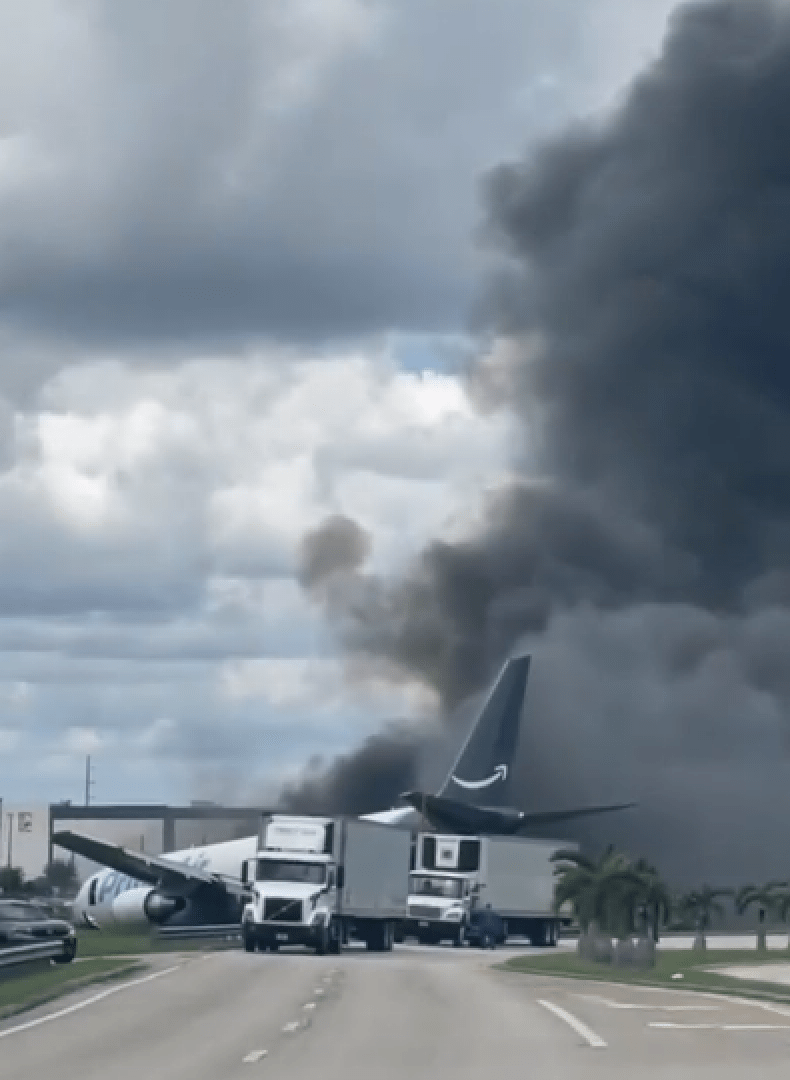 Amazon plane crashes on to motorway after overshooting runway at Miami Airport with ‘multiple patients’ being treated