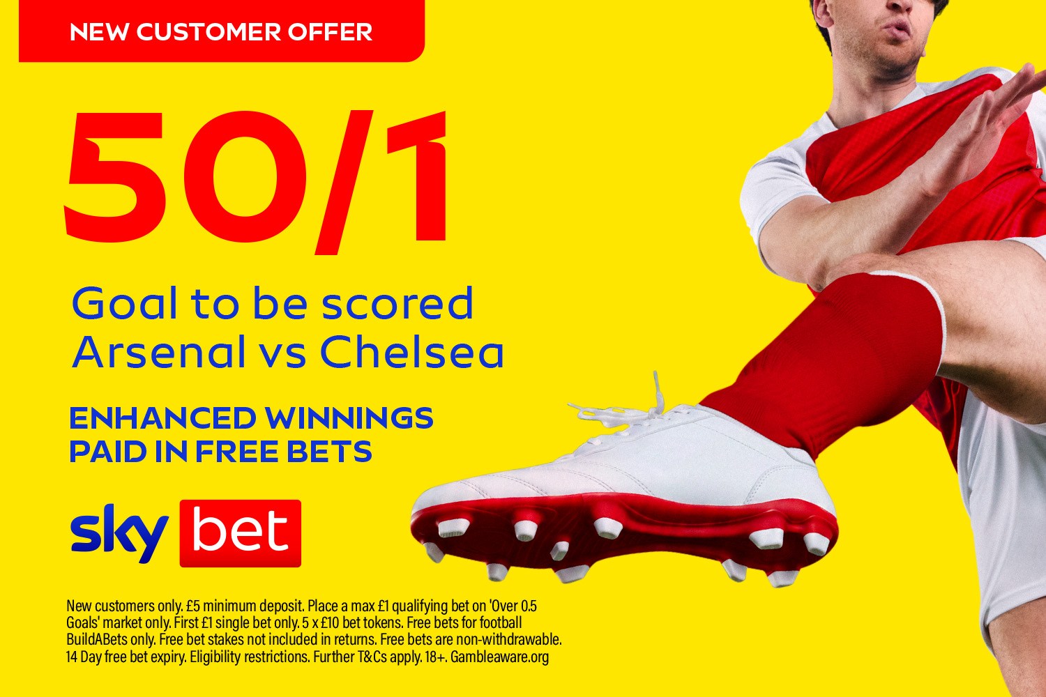 Arsenal vs Chelsea: Get 50/1 odds for a goal to be scored with Sky Bet