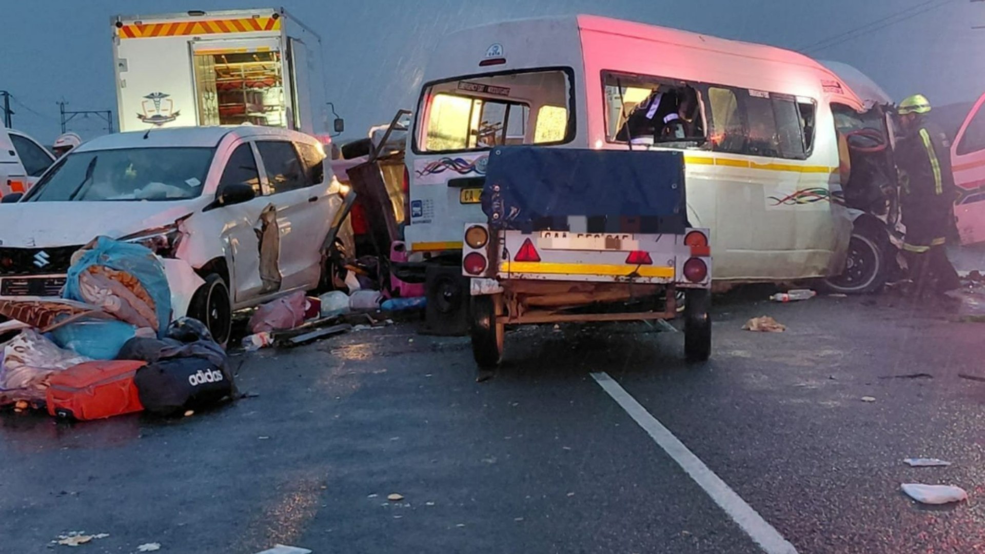 At least 21 killed in horror multi-vehicle crash including 2 minibuses as shocking pics show smashed wreckages