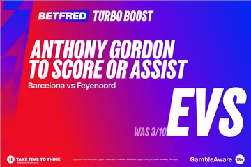 Barcelona vs Feyenoord: Get Anthony Gordon to score or assist at EVENS, plus £50 free bets | Betfred