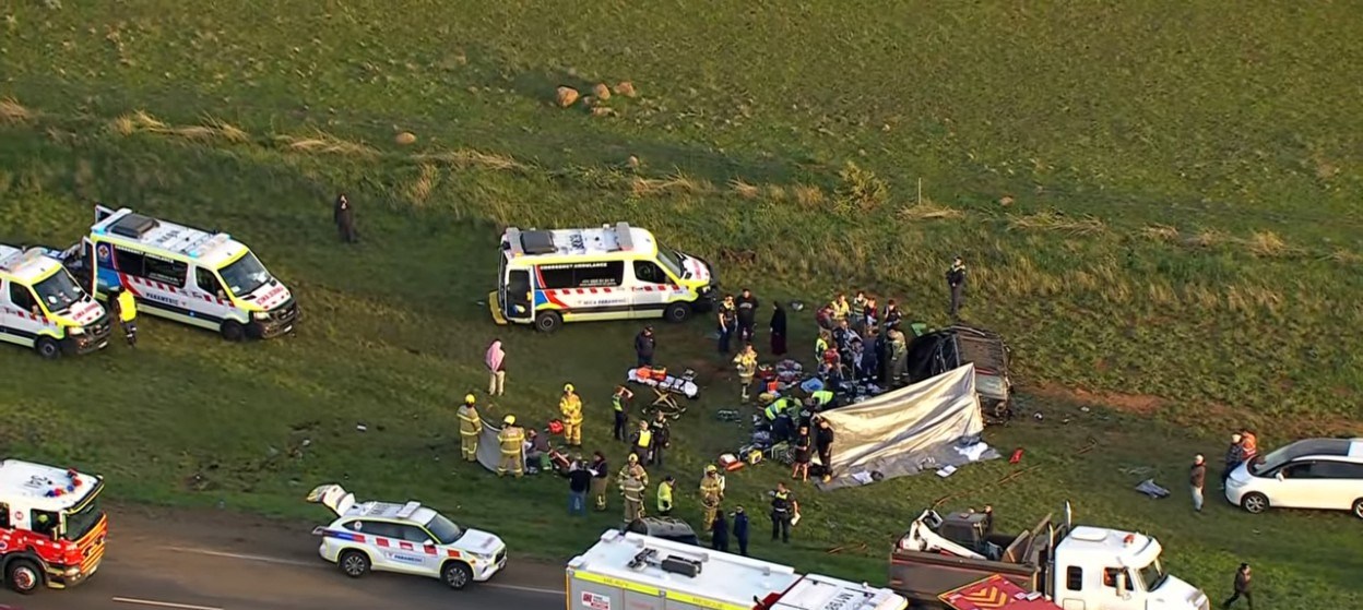 Boy and girl, 11 & 7, killed in horror crash on way home from school as five other children rushed to hospital