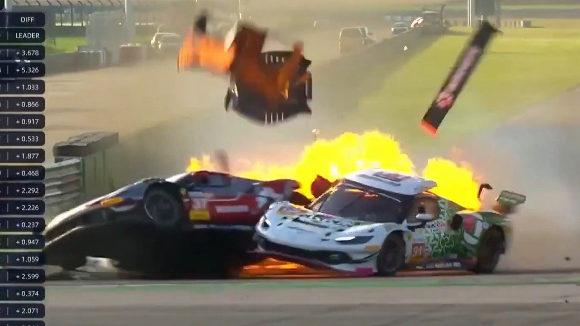 Brit racing driver cheats death after hero rival pulls him from burning car after terrifying fireball Ferrari crash
