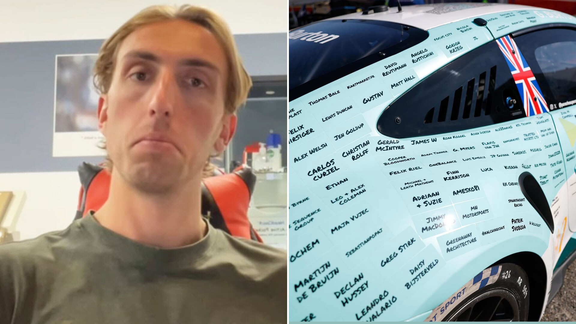 British racing driver reveals rude names fans tried to print on his car after charging them £10 a pop in genius plan