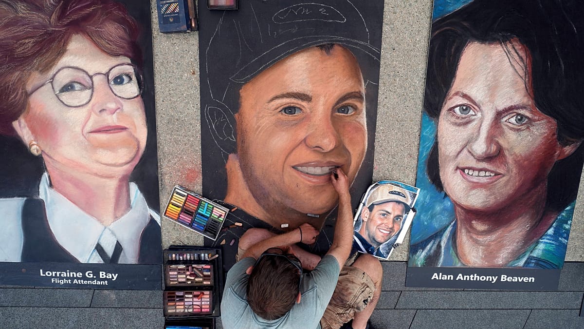 Chalk artists honour Flight 93 victims with portraits on 9/11 anniversary