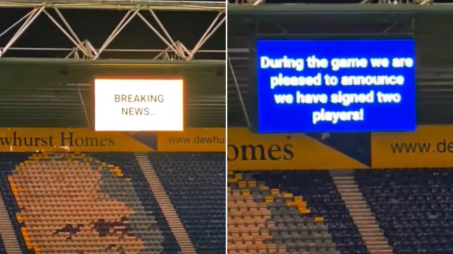 Championship team interrupt their own game to announce deadline day transfers on big screen… before going on to LOSE
