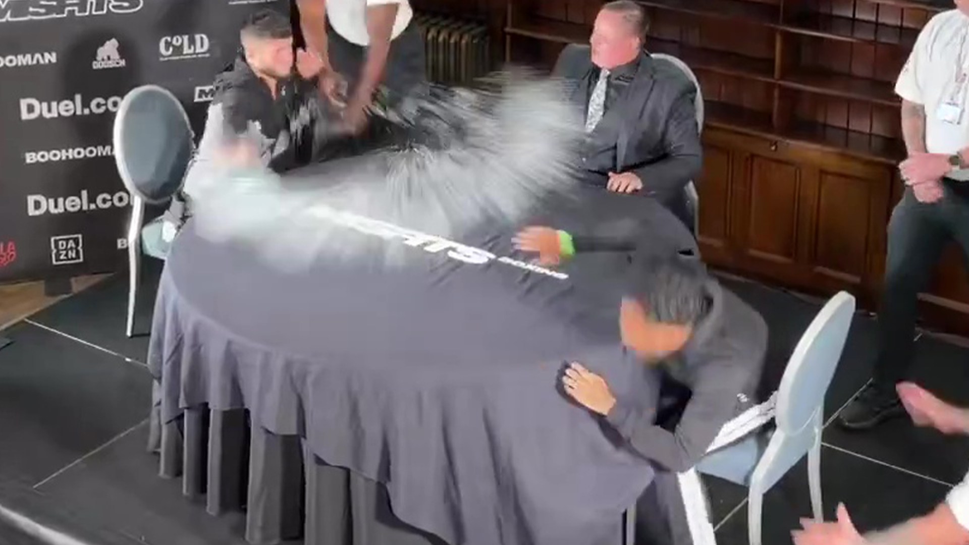 Conor Benn’s half-brother Harley in Misfits meltdown as bottle thrown and table flipped as media day descends into farce