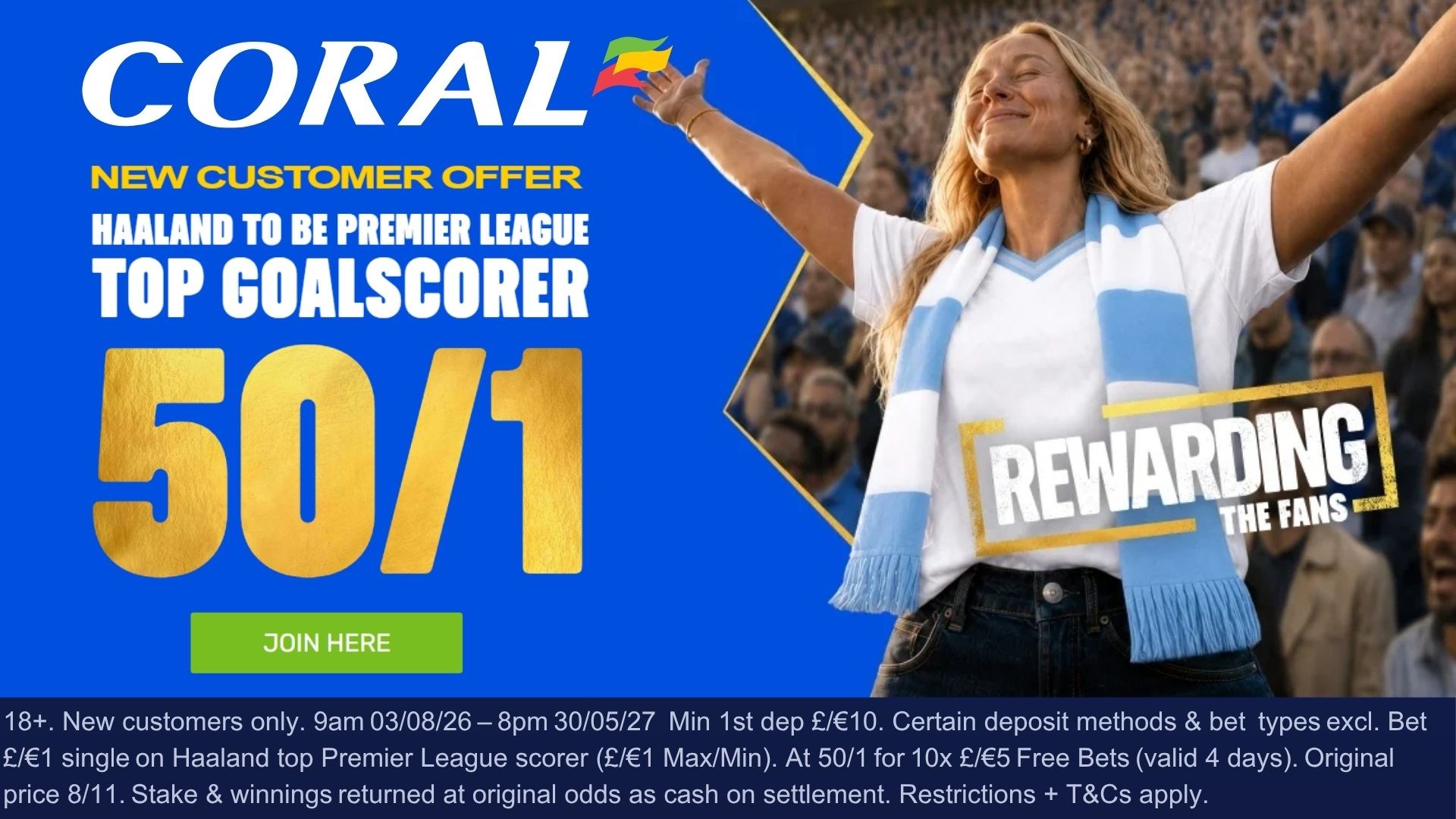 Coral new customer offer: 50/1 for Haaland as Premier League’s top scorer