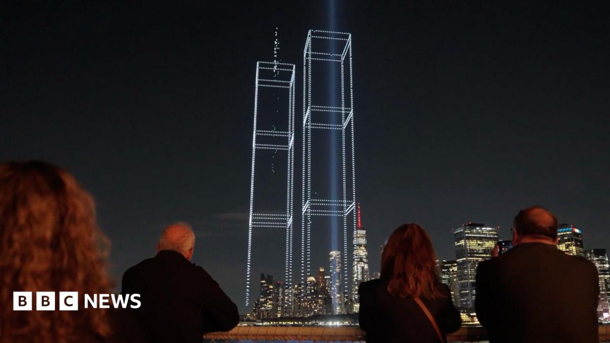 Drone display recreates the Twin Towers over New York City