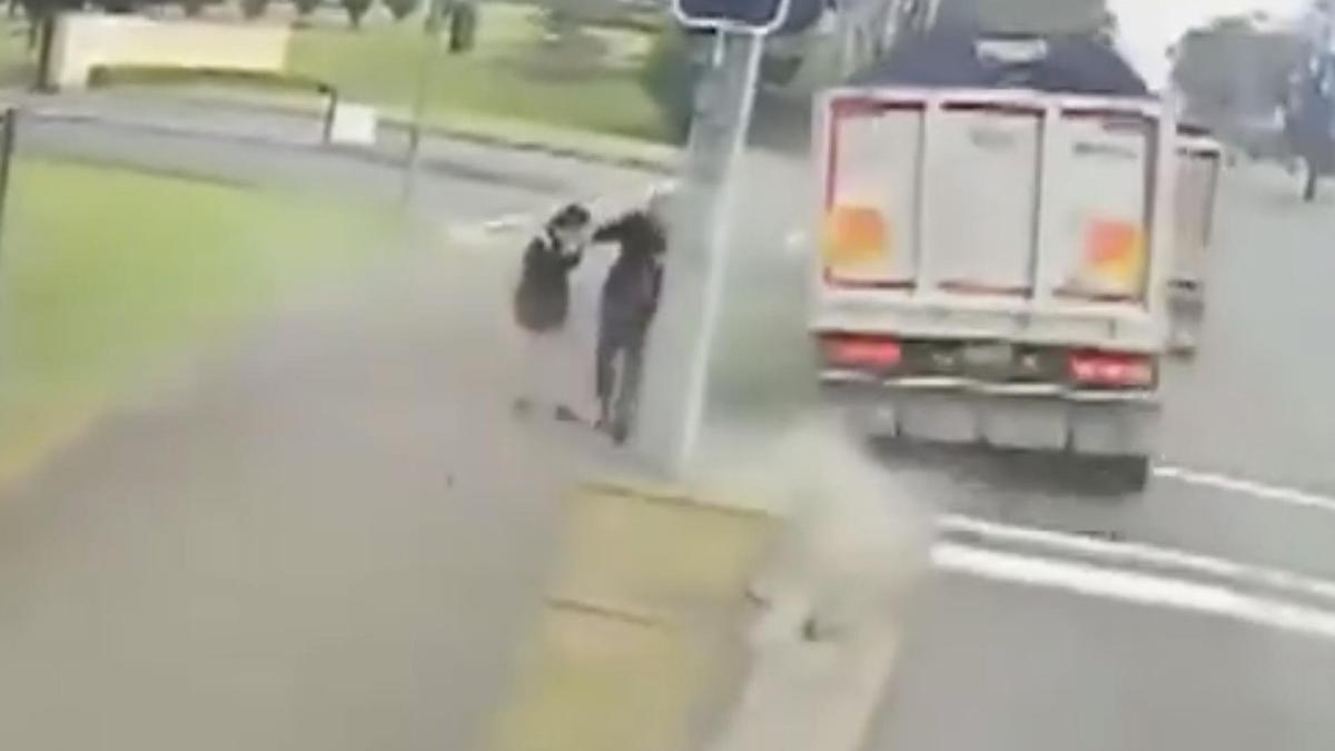 Footage reveals truck driver’s terrifying alleged near-miss with two teenage girls in Sydney’s northwest