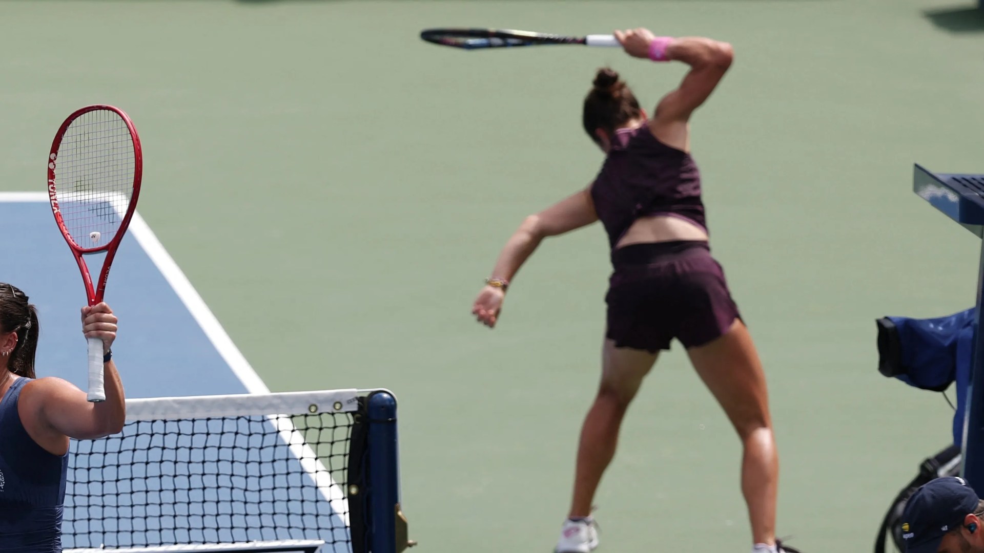 Furious US Open star mangles racquet while opponent celebrates victory and faces huge fine