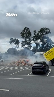 Garbage Truck Makes Emergency Stop to Unload Flaming Trash