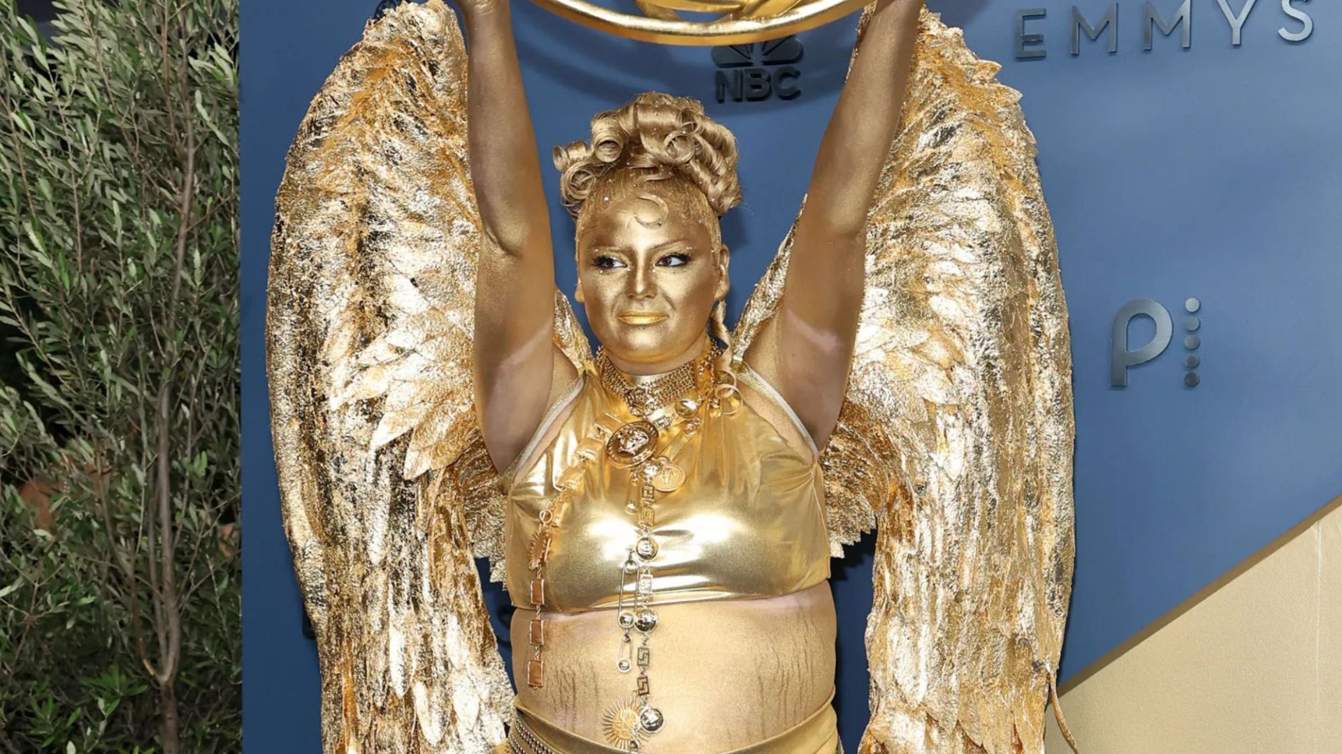 Hacks star Megan Stalter is an actual EMMY in just a gold bikini and body paint for wildest look ever on TV’s big night