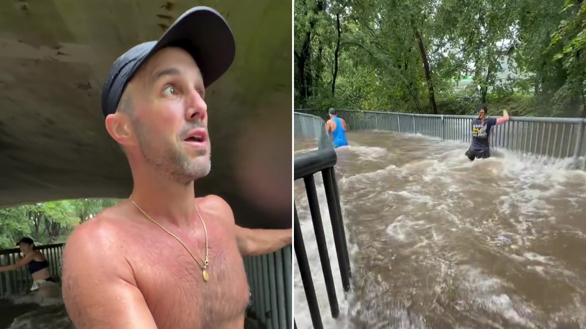 Half marathon runners forced to trudge through waist-high water as ‘dangerous’ race goes ahead despite severe flooding