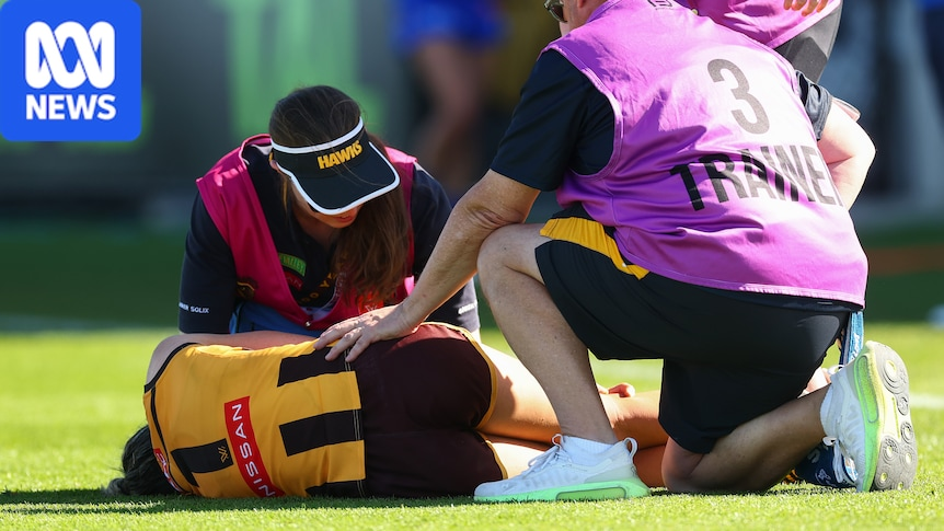 Hawks' AFLW win soured by skipper's sickening leg injury