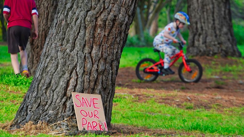 Locals love this little park. Beyond the pines, an aged care home wants to buy it