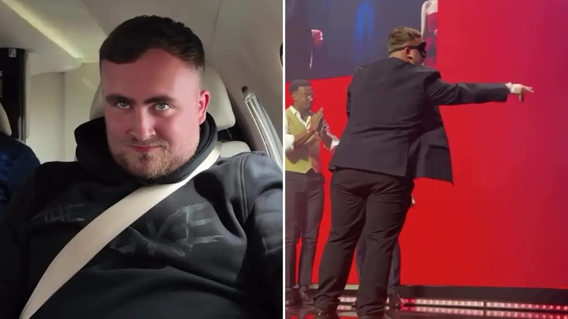 Luke Littler tucks into posh grub on private jet before playing darts BLINDFOLDED and reveals bizarre travel essentials