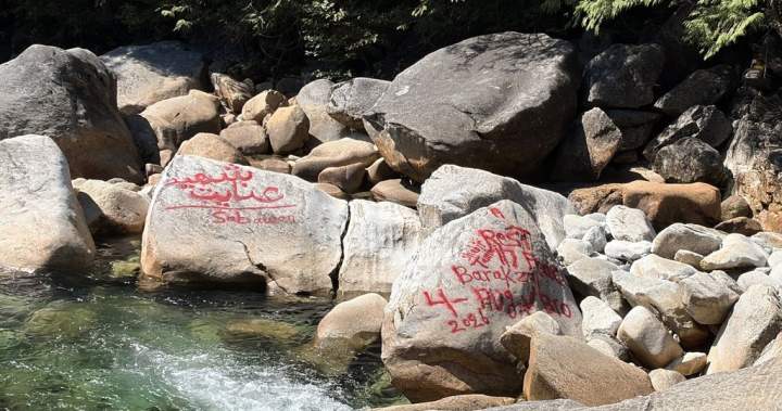 Man accused of spraying graffiti memorial on rocks at B.C. park arrested