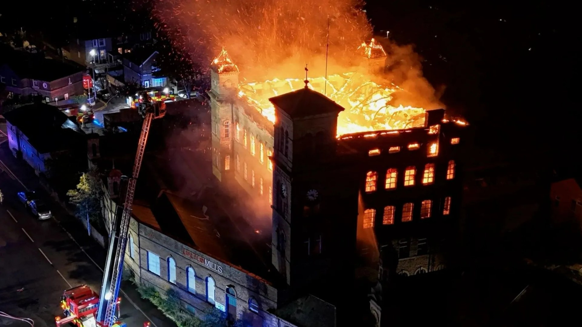 Massive fire rips through historic mill used for filming Peaky Blinders and Downton Abbey