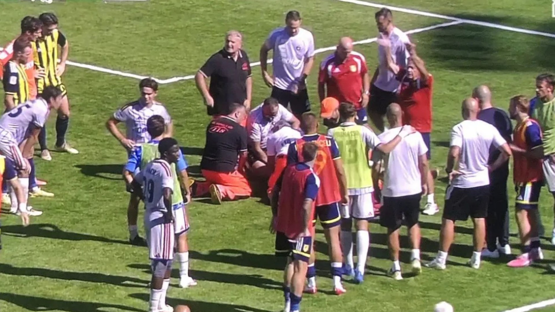 Match suspended as player collapses and is stretchered off field before being rushed to hospital in worrying scenes