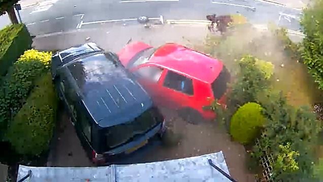 Moment boy racer crashes into garden – seconds after seriously injuring 74-year-old man