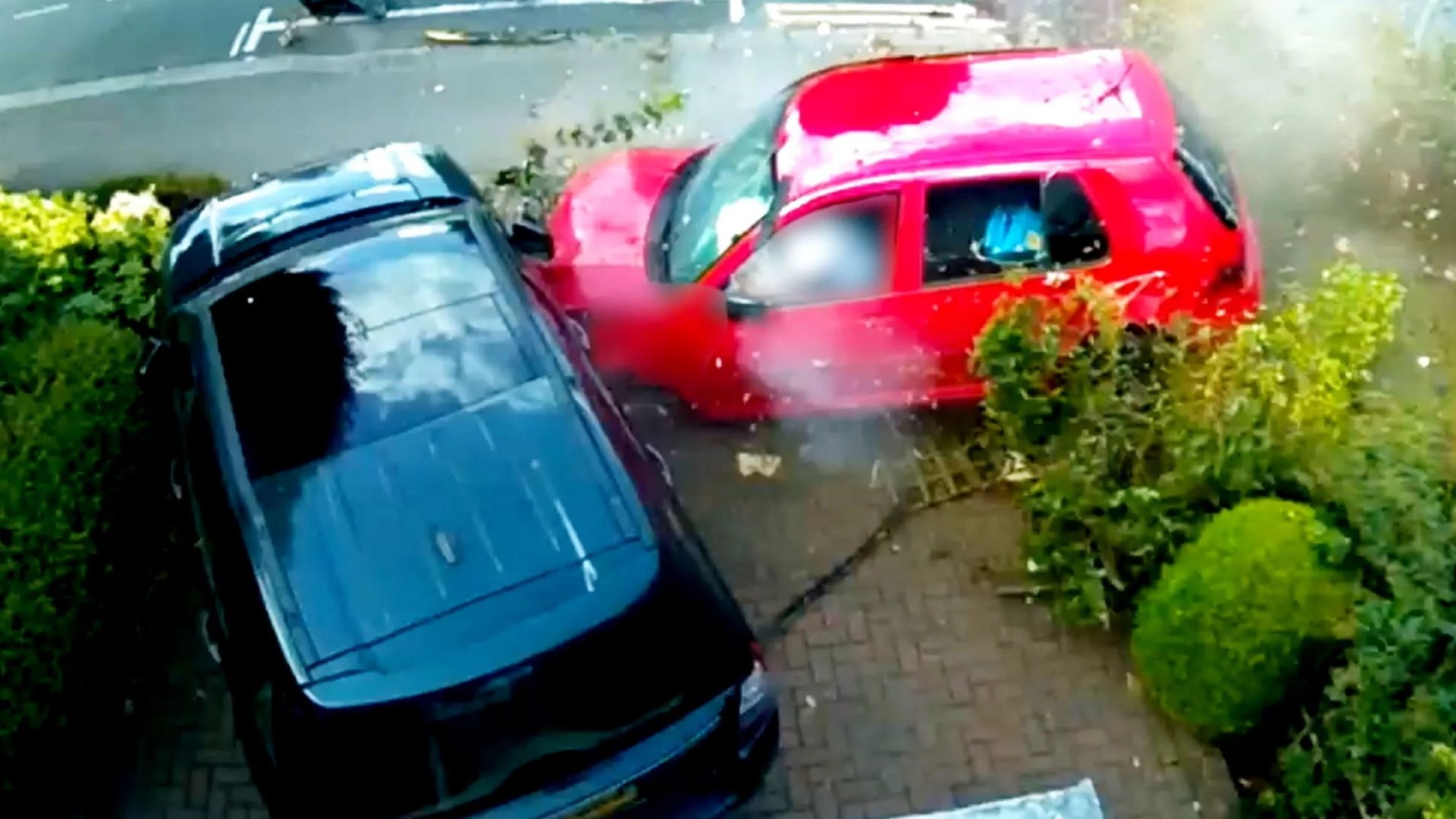 Moment boy racer smashes into front garden just seconds after seriously injuring pensioner, 74, in crash