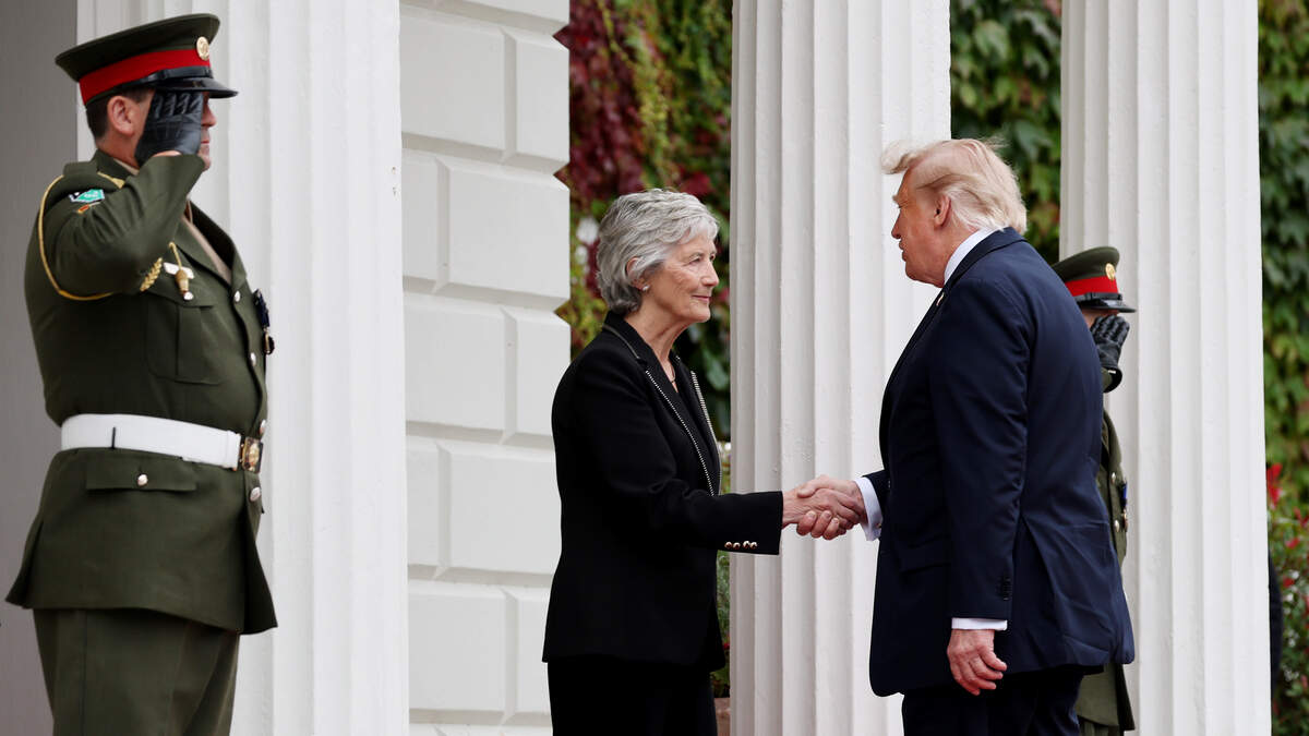 President Connolly greets Donald Trump at Áras an Uachtaráin