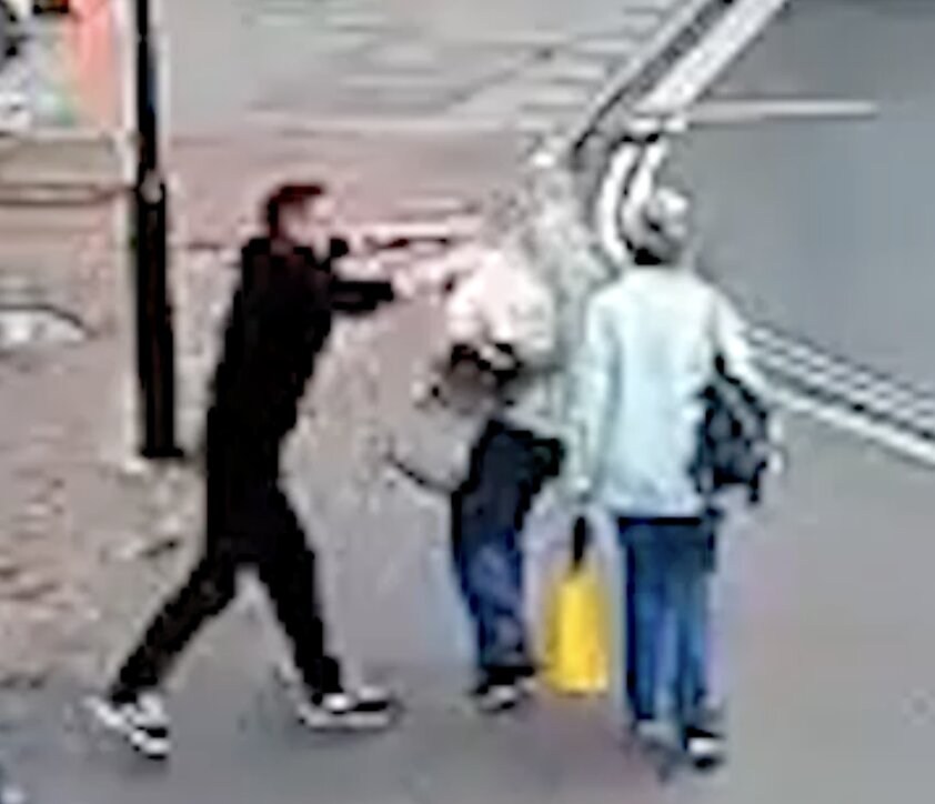 Shocking moment angry thug shoves over frail pensioner in random attack after moaning library was ‘too noisy’