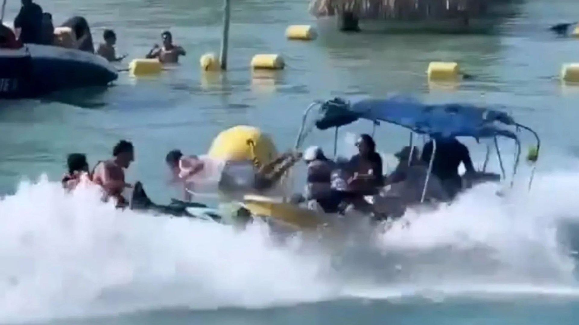 Shocking moment jet ski sends holidaymakers flying after slamming into sightseeing boat in popular tourist spot