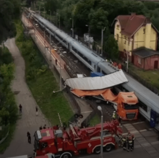 Shocking moment passenger train smashes into truck on level crossing after driver ‘ignores signal and panics’