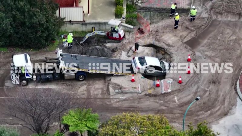 ‘Extremely rare’: Car plunges into sinkhole in Canning Vale