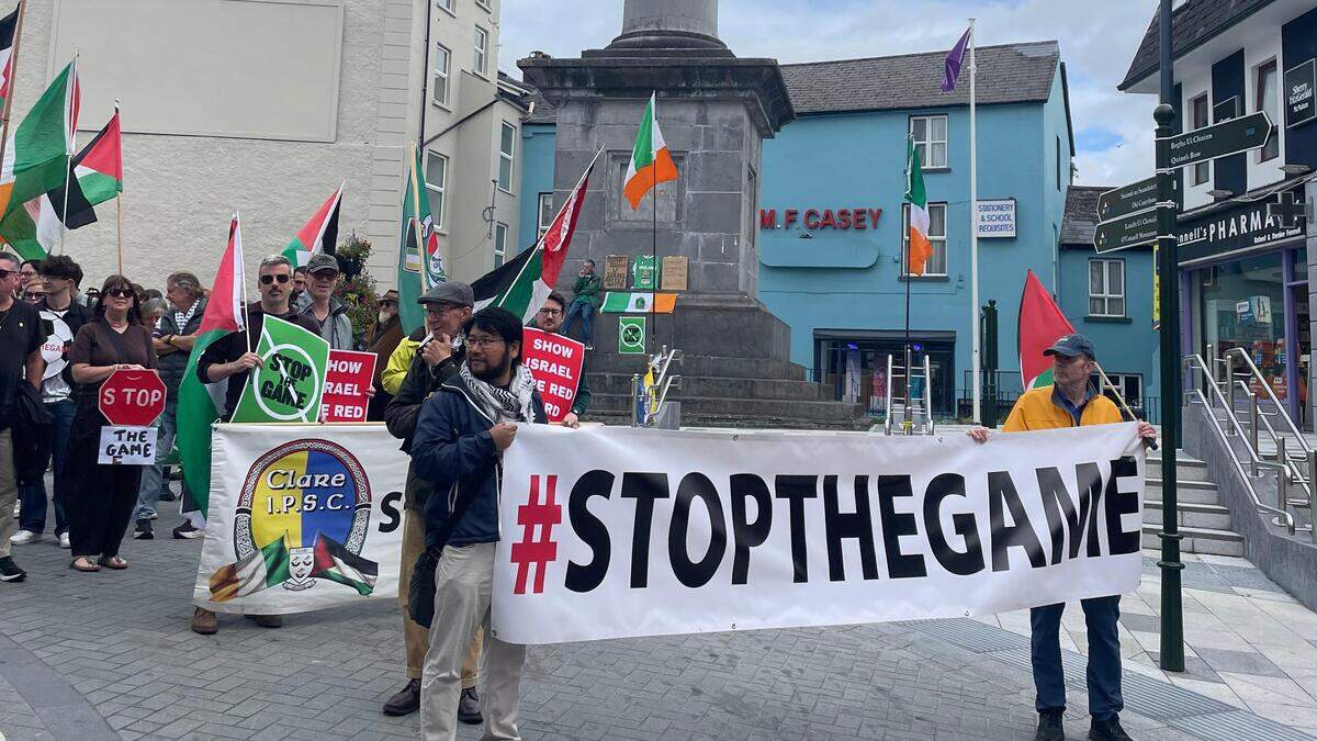 ‘It’s unconscionable’ — Protesters rally in Clare against Ireland-Israel match